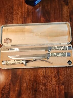 Griffon Stainless Steel Carving Set with Silver Overlay French Ivory Handles